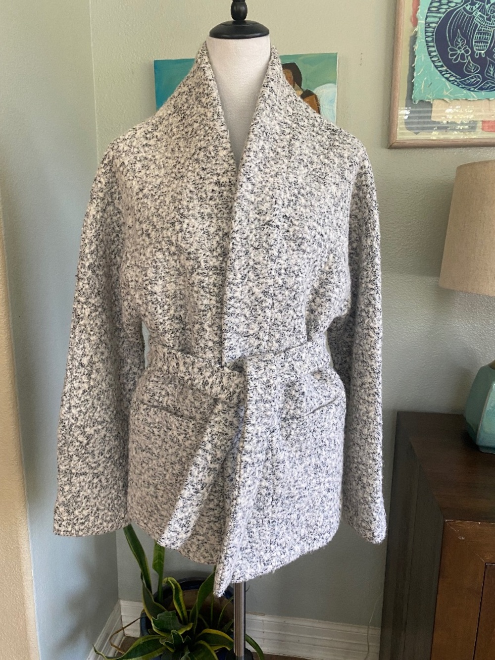 MANGO Belted Justin Jacket NWT Grey Wool Blend Long Sleeve Unlined Size S